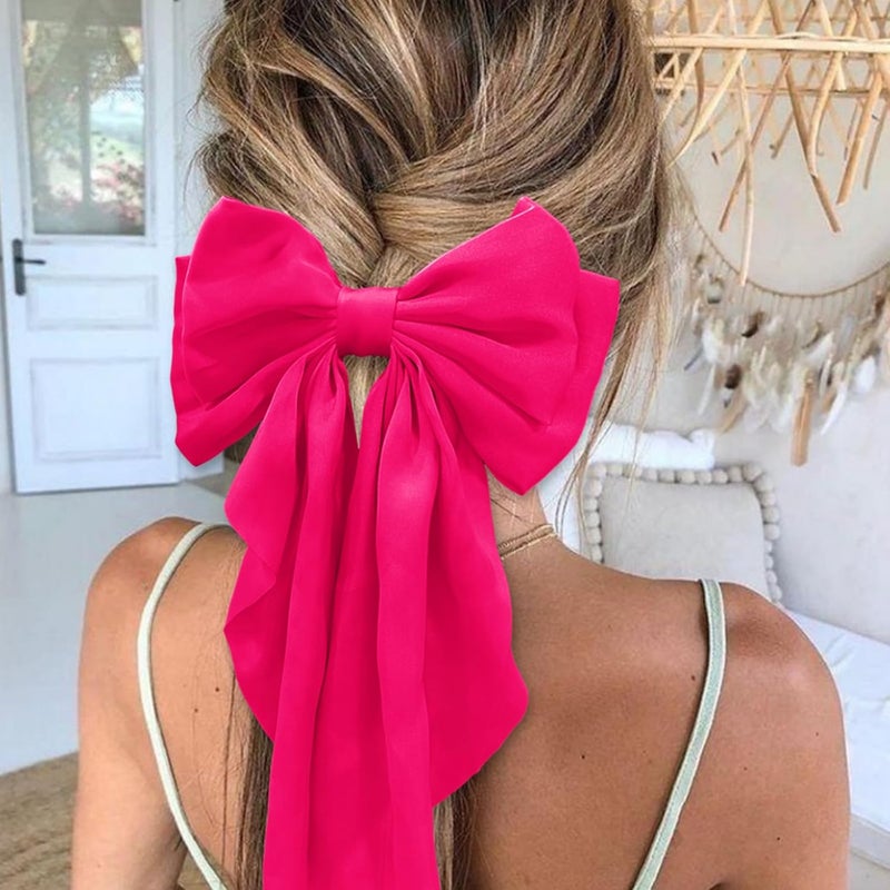 illpta Ribbon Hair Clip Barrettes for Women and Girls - Pink Satin Hair Bows and Accessories, Christmas Gift (Rose) - Image 4